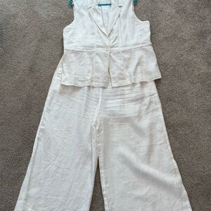 Chico's White Sleeveless Linen Wide-Leg Pantsuit